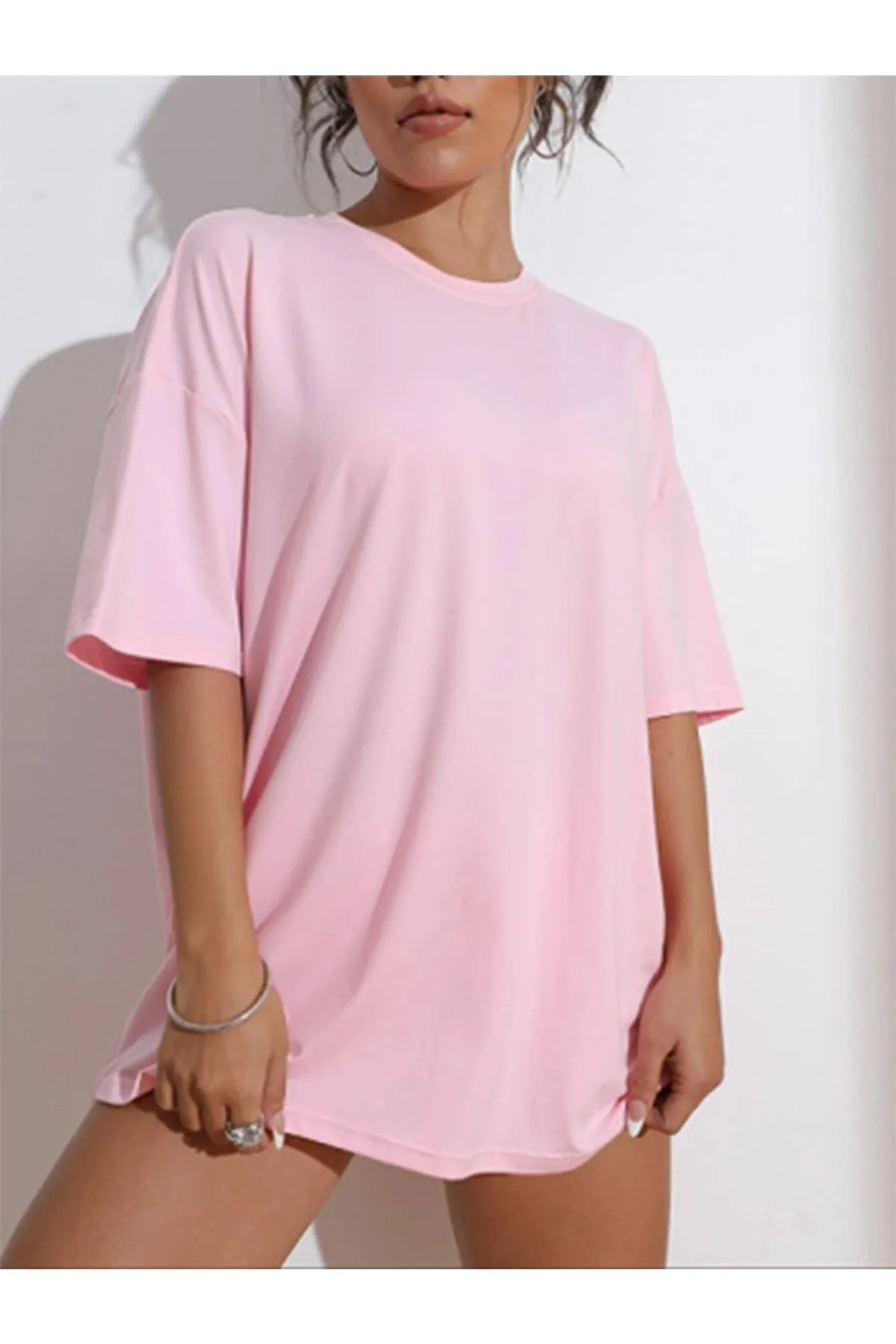 Know  Rosafarbenes, bedrucktes Oversize-T-Shirt „Wish Happy Everyday“ für Damen
