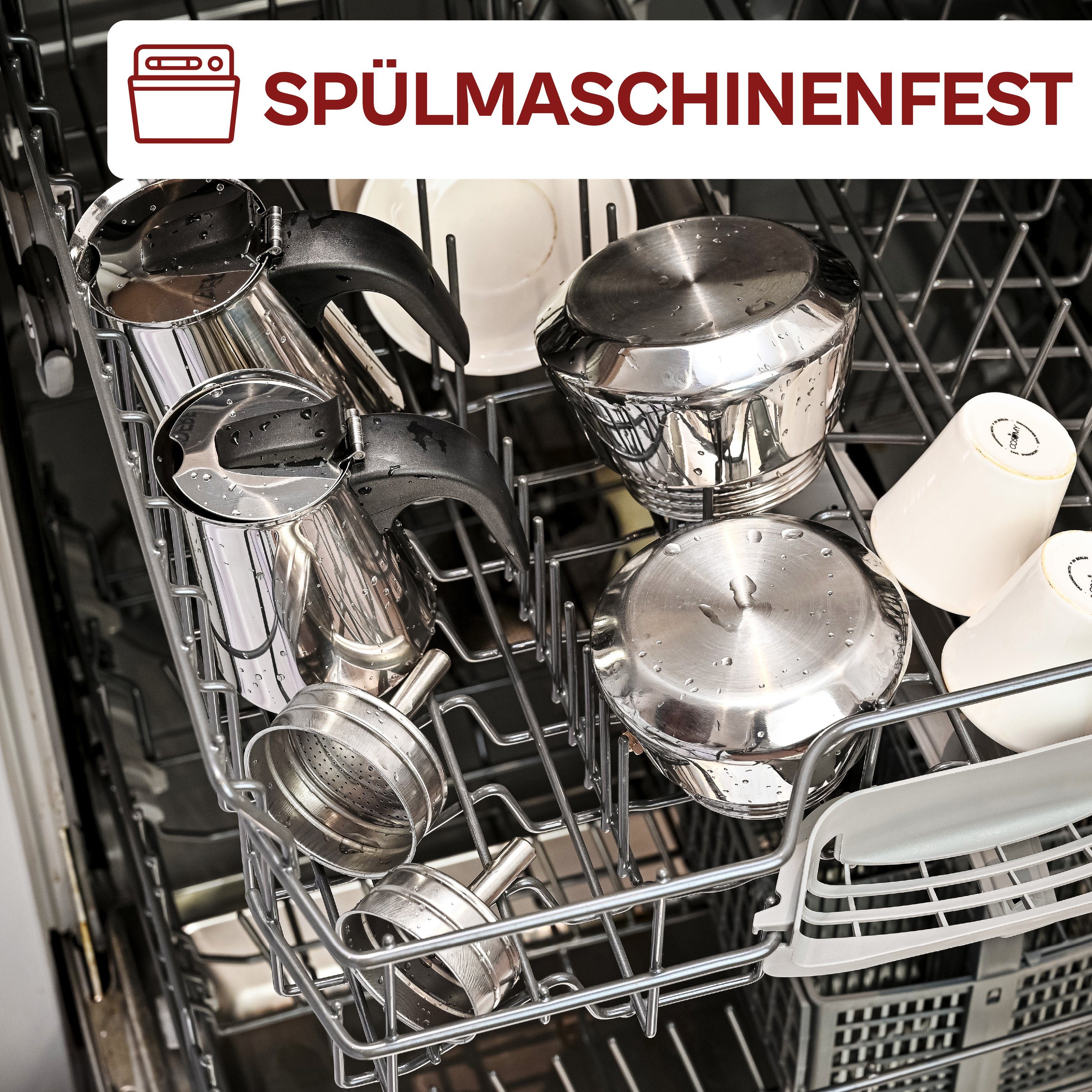 Cosumy Espressokocher Espressokocher 4 Tassen Induktion geeignet, Edelstahl - Mit Dosierlöffel und Bürste