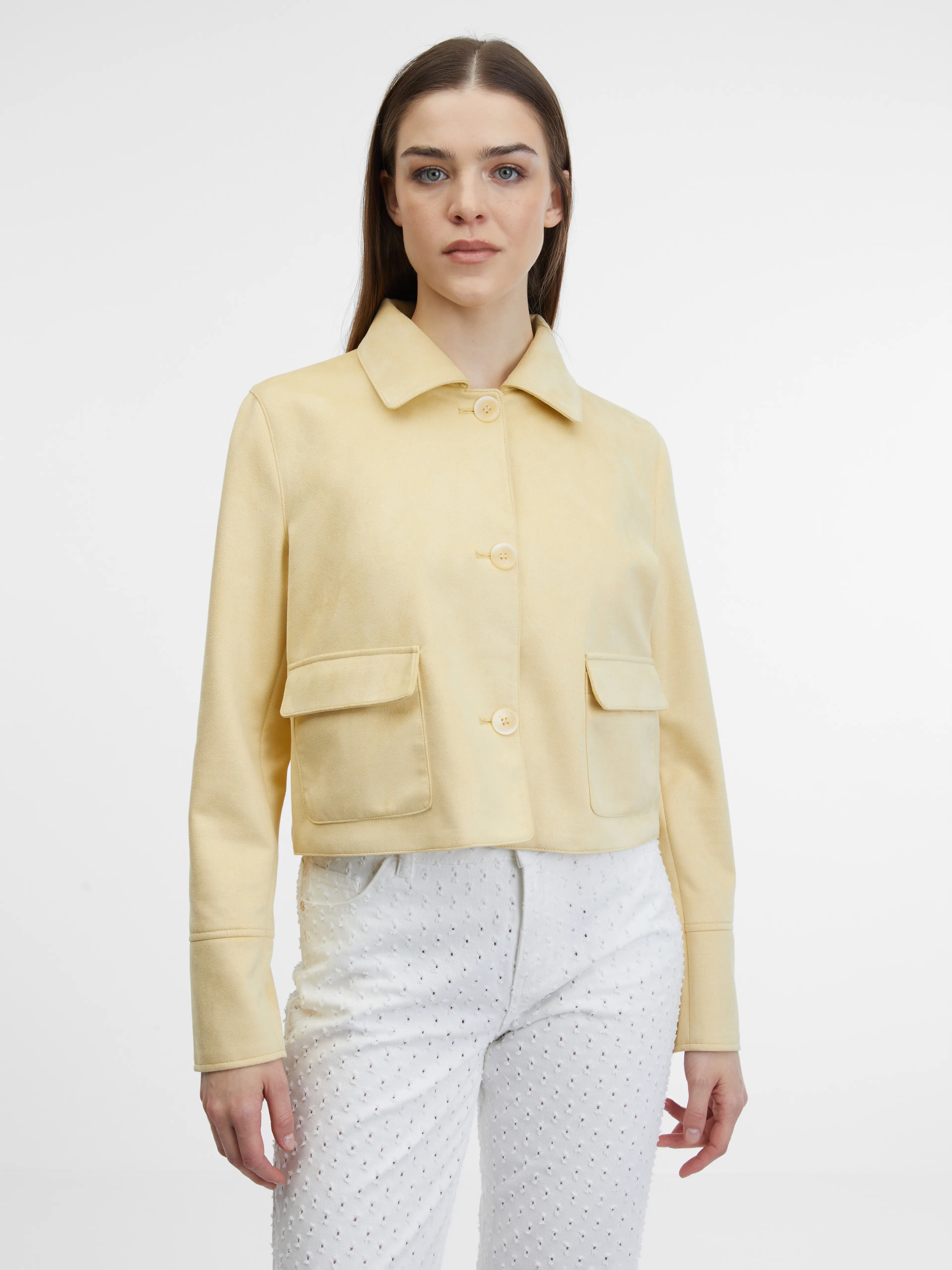 Gelbe Damenjacke aus Veloursleder ORSAY