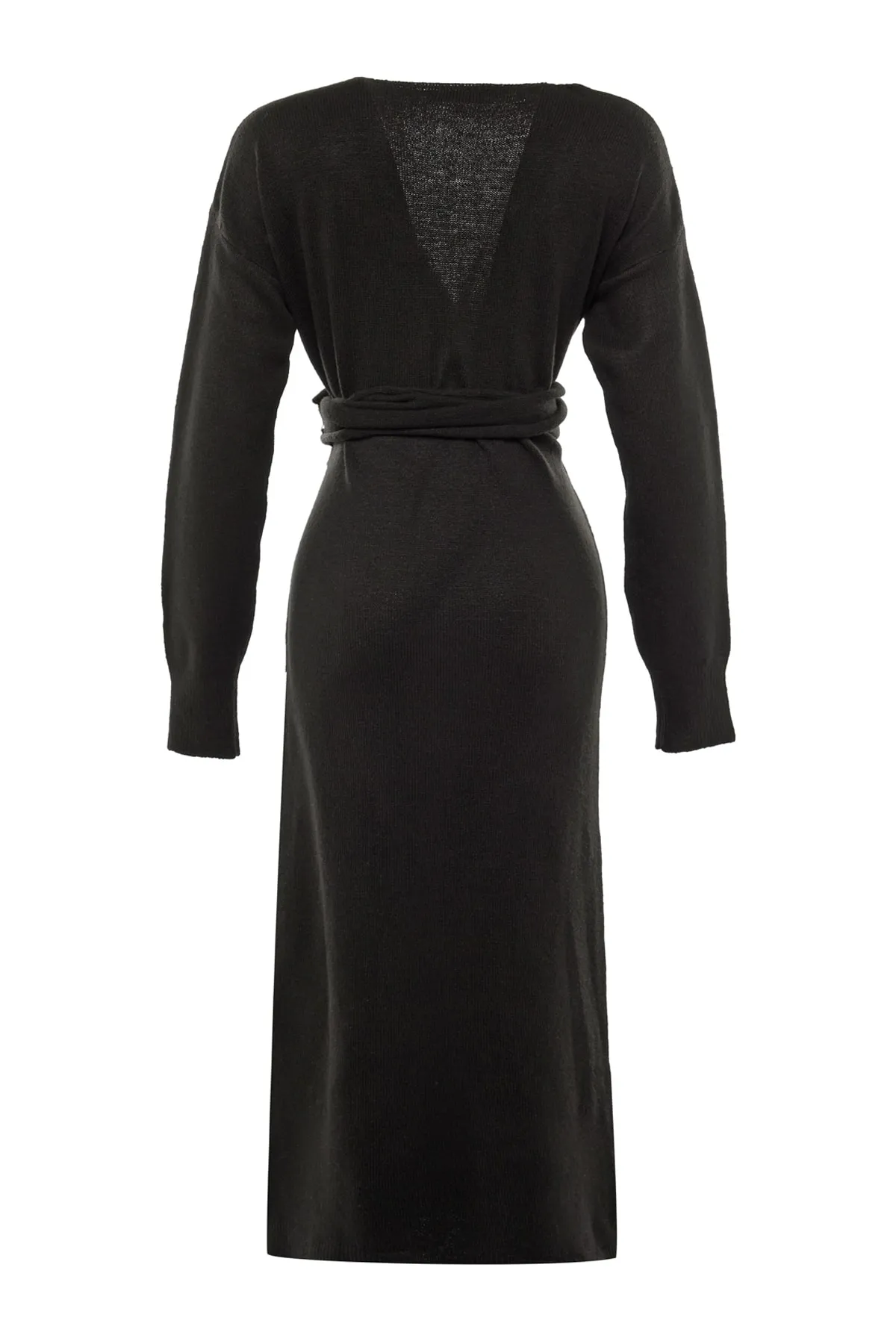Trendyol Collection  Schwarzes, zweireihiges Strickkleid mit Kragen und Krawatte