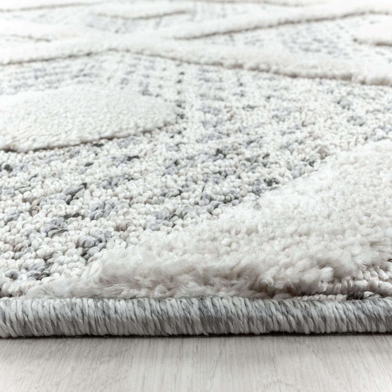 Designteppich Designerteppich Tokio hoch-tief Struktur Karos mit Punkten weiß-grau, TaraCarpet, rechteckig, Höhe: 20 mm, moderner scandi boho Karos w grau Wohnzimmer Schlafzimmer Flur 080x150