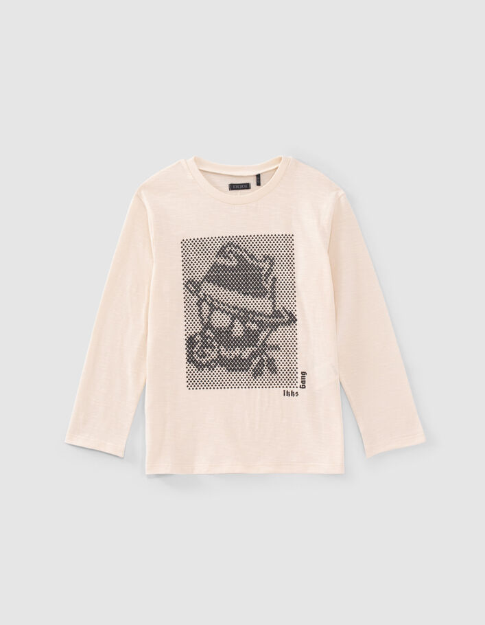 T-shirt écru coton bio visuel optique gangster gomme garçon