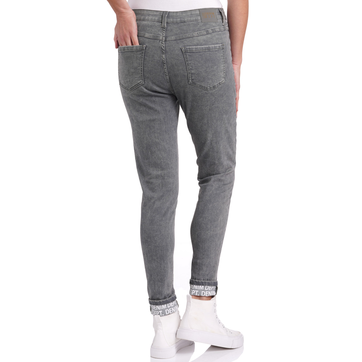 Damen Slim-Jeans mit bedrucktem Beinumschlag