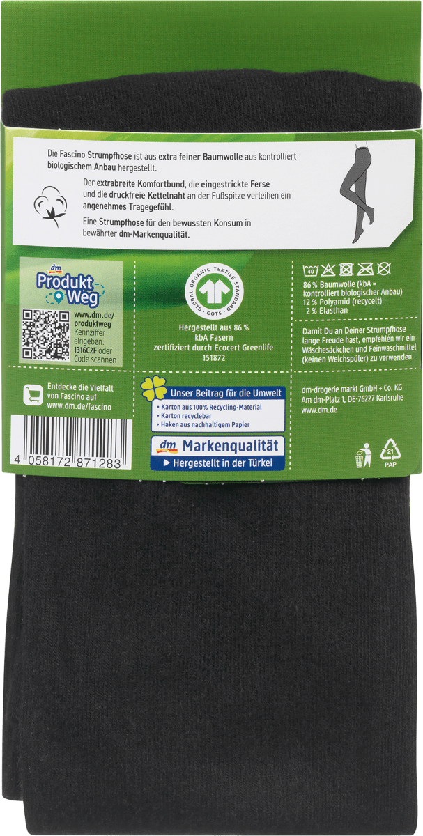Strumpfhose Bio-Baumwolle schwarz Gr. 50/52, 1 St