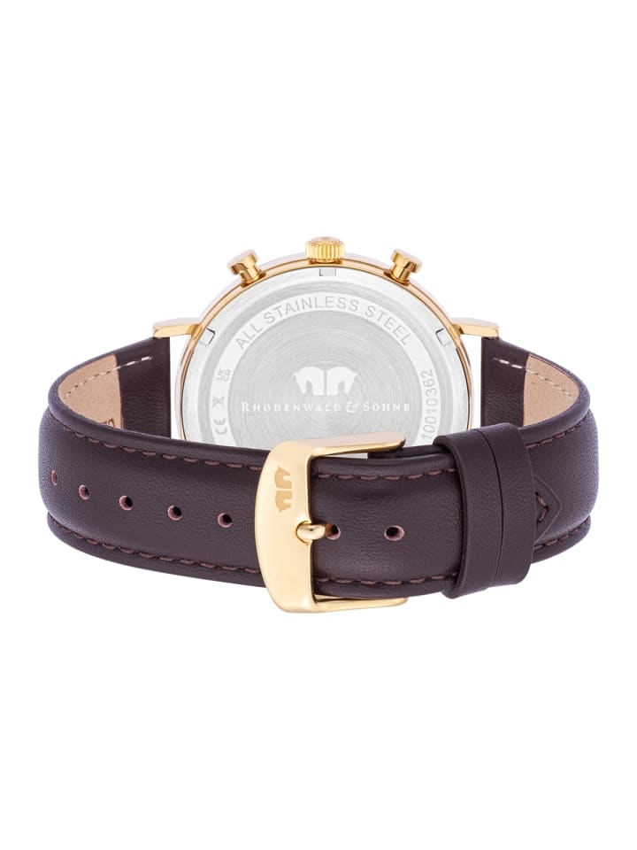 Rhodenwald & Söhne Herren Chronograph gelbgold Echtleder braun in braun günstig kaufen 21 cm