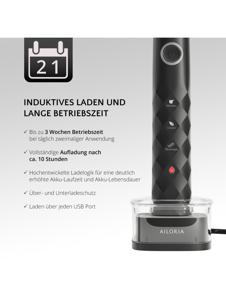 Ailoria SHINE BRIGHT SET USB-Schallzahnbürste in schwarz günstig kaufen onesize