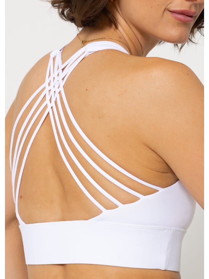 SASSYCLASSY Crop Sport-BH mit Kreuz Rücken in Weiß günstig kaufen