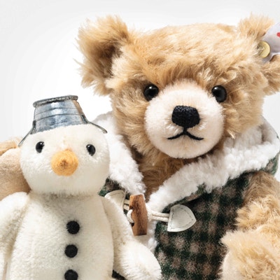 Teddybär mit Schneemann, 23 cm, beige