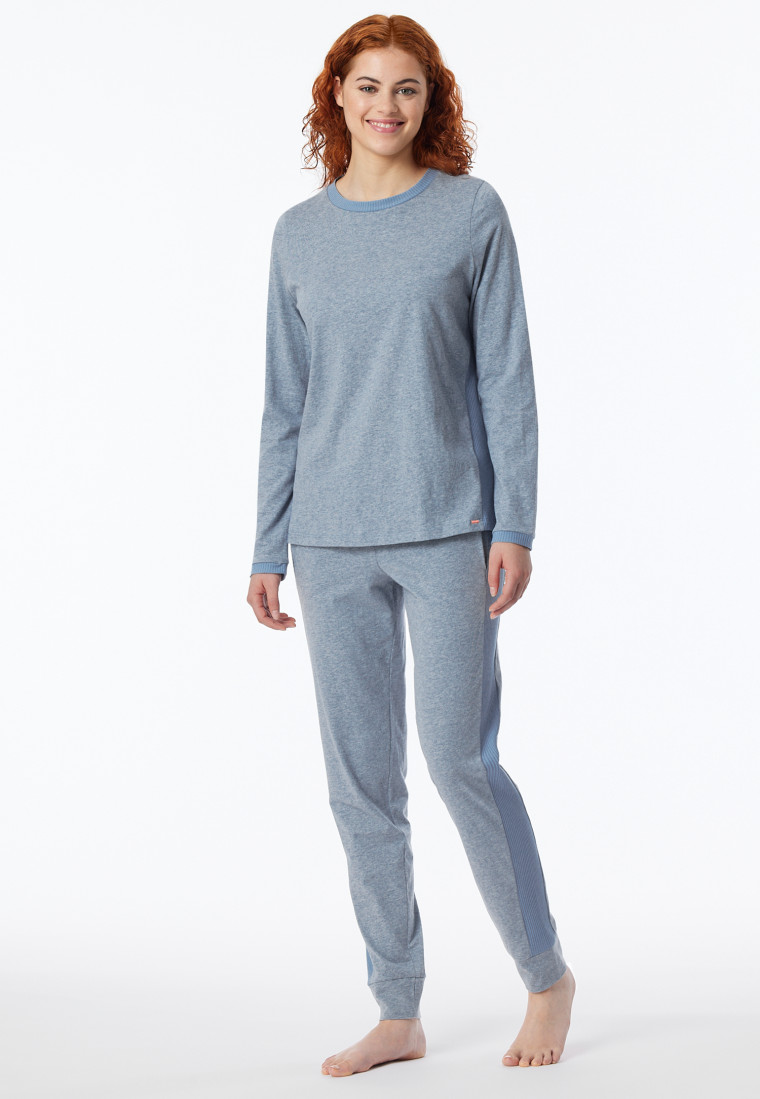Schlafanzug lang Bio-Baumwolle jeansblau-meliert - Casual Nightwear