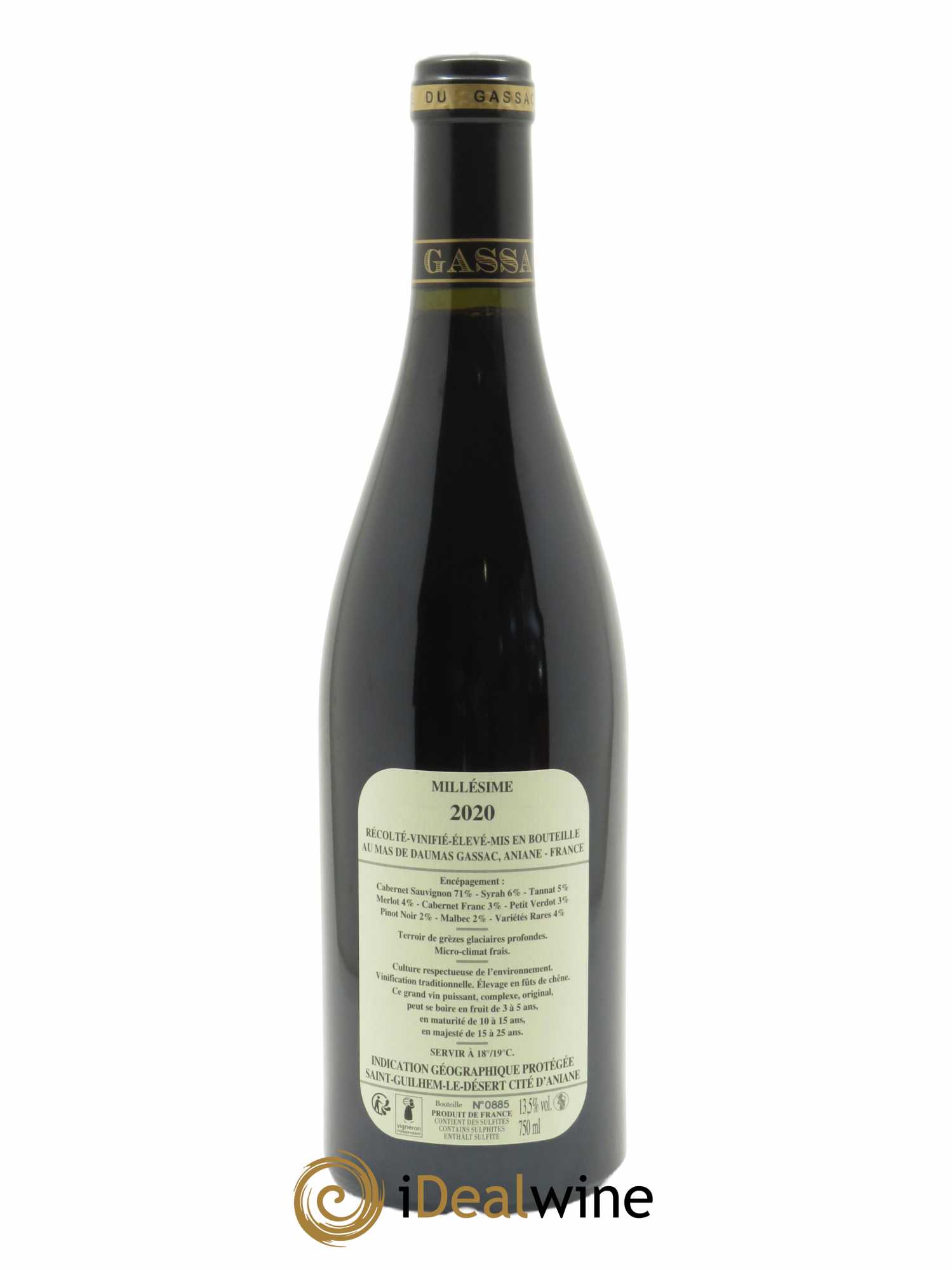 IGP St Guilhem-le-Désert - Cité d'Aniane Mas Daumas Gassac Famille Guibert de La Vaissière  2020 - Lot de 1 Bouteille