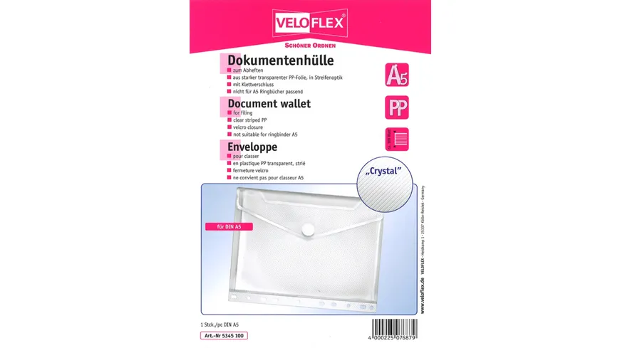 VELOFLEX Dokumentenhülle A5 mit Klettverschluss
