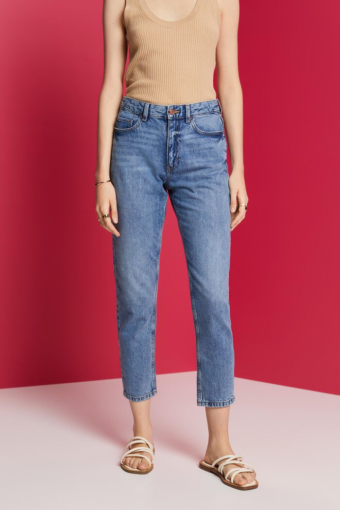 Mom-Jeans mit hohem Bund, Baumwollmix