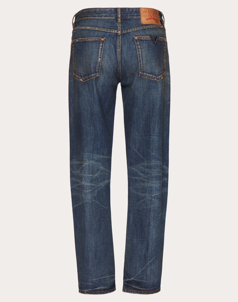 DENIM BROEK MET METALLIC V-DETAIL