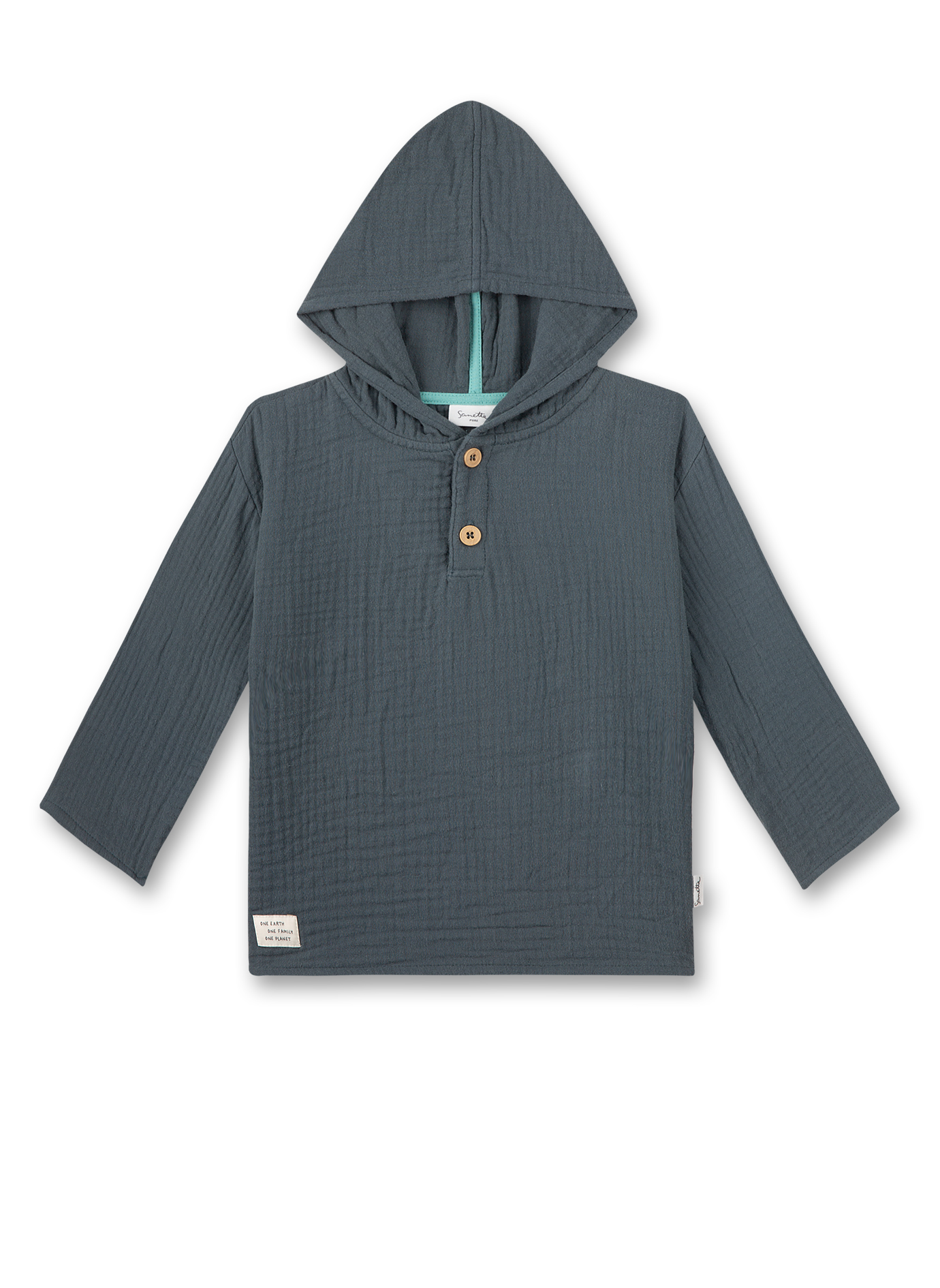 Jungen-Langarmshirt mit KapuzeDunkelblau aus Musselin