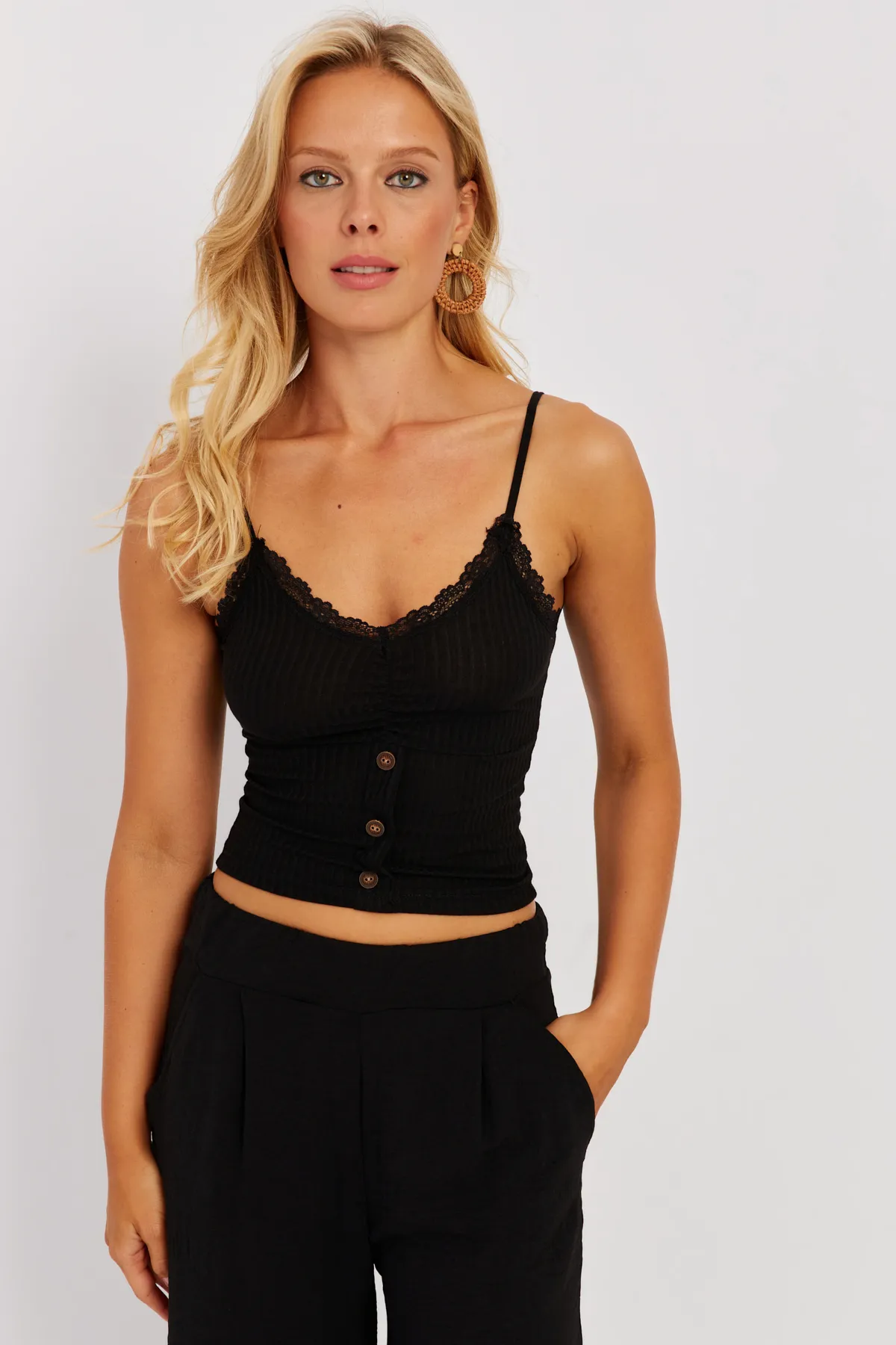 Cool & Sexy  Schwarze Spitzenbluse mit Trägern für Damen MK03-90