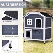 PawHut Katzenhaus Outdoor Katzenhütte 3 Treppen 2-Etagen Katzenvilla Asphaltdach