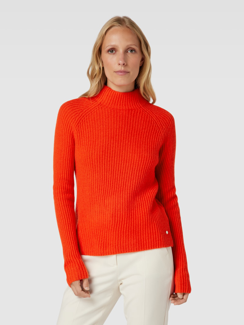 Rollkragenpullover aus Kaschmir mit Rippenstruktur in dunkel orange