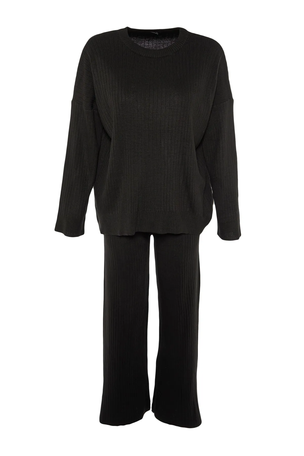 Trendyol Collection  Schwarzes Set aus Strickoberteil und -unterteil mit Rundhalsausschnitt TWOSS20AU0084