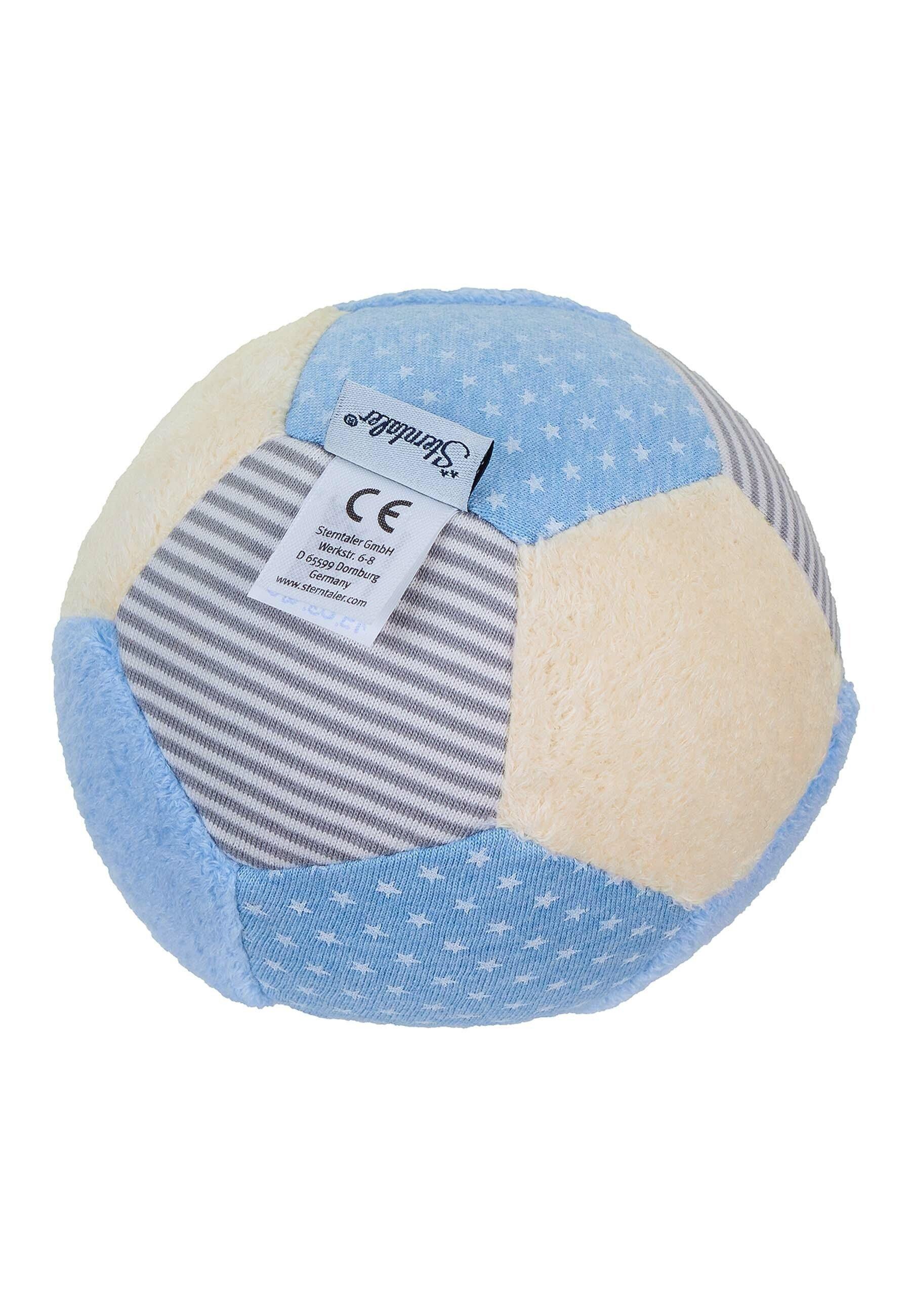 Ball aus Stoff in Bleu/ecru, 11 cm groß mit Rassel