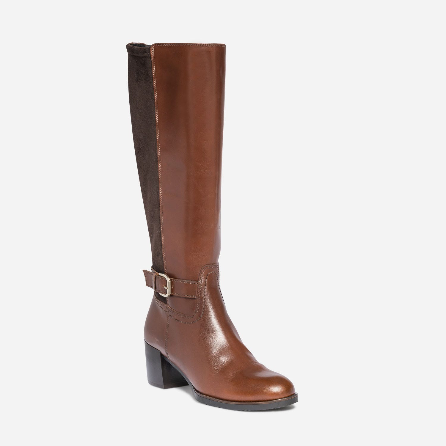Botte à talon cognac en cuir pour mollet fin