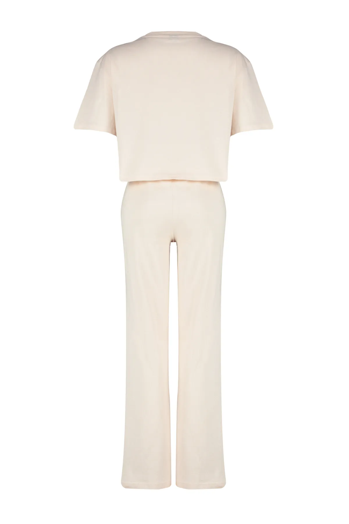 Trendyol Collection  Puderfarbenes Strick-Pyjama-Set aus 100 % Baumwolle mit Elefantenmuster THMSS24PT00070