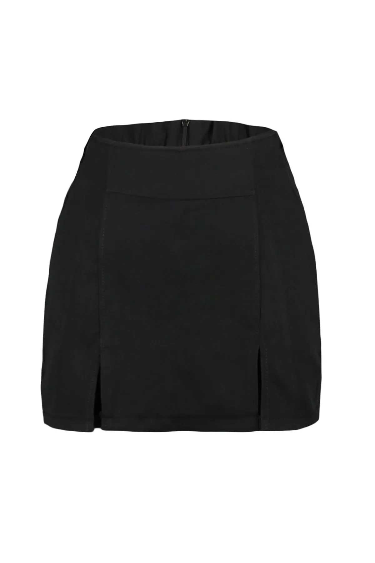 Trendyol Collection  Schwarzer, doppelt geschlitzter, superminilanger, gewebter Shorts-Rock TWOSS20SR0364