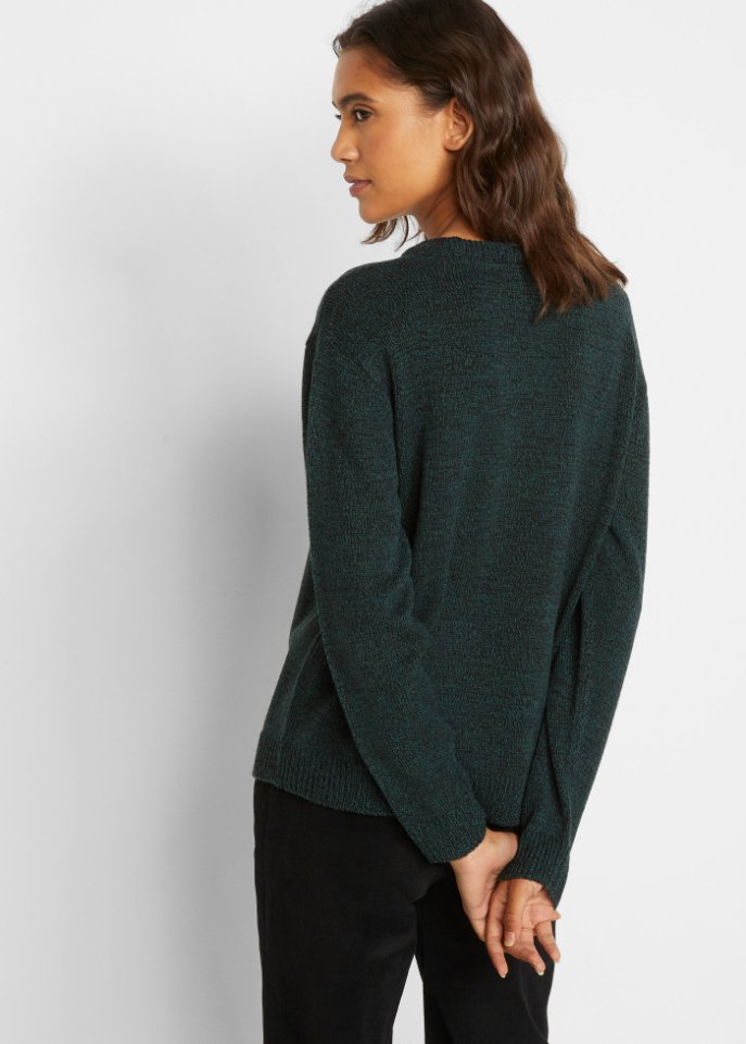 Strick-Pullover mit Rundhals-Ausschnitt in Melange