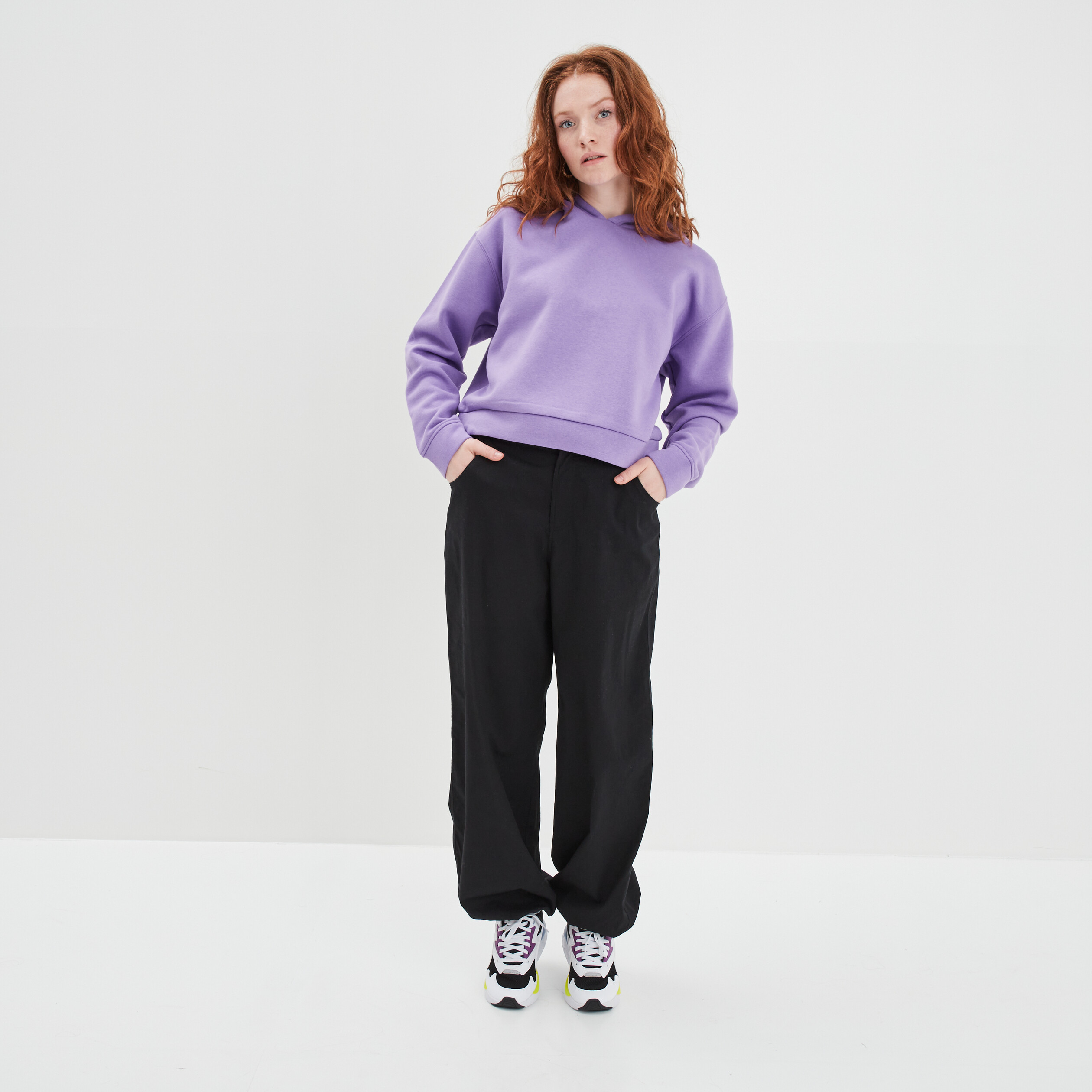 Sweat cropped à capuche hoodie parme femme | La Halle