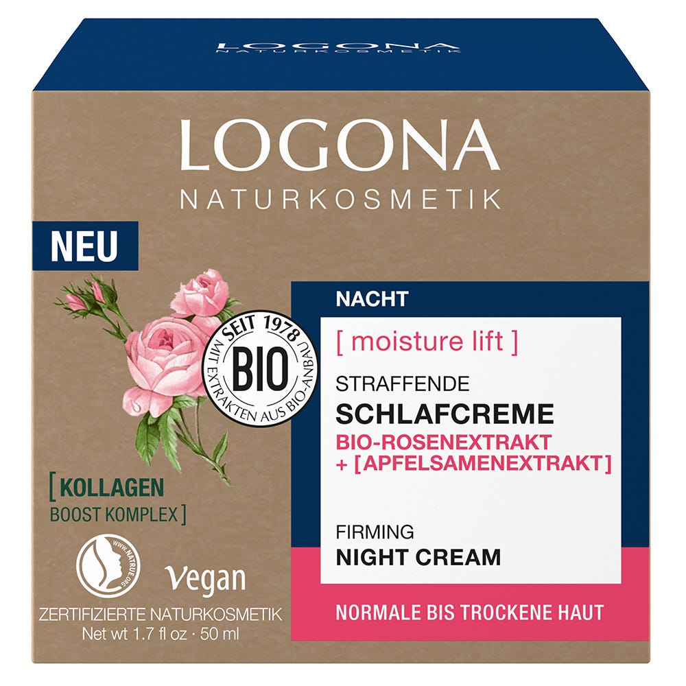 LOGONA Moisture Lift Straffende Schlafcreme Bio-Rosenextrakt & Bio-Apfelsamenextrakt 50 ml