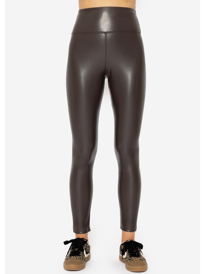 SASSYCLASSY Thermo Leggings in Lederoptik in Braun günstig kaufen