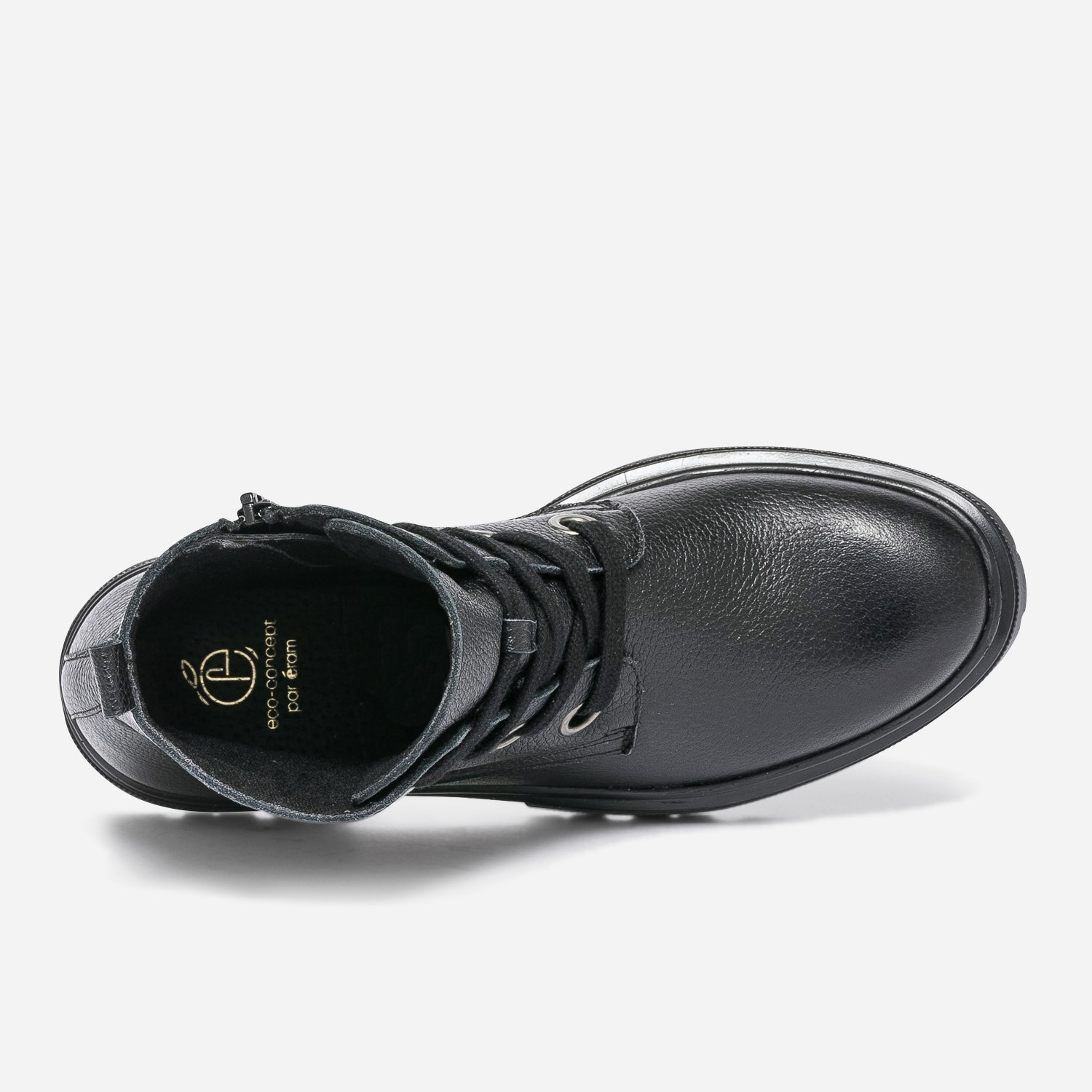Bottine à lacet noire éco-conçue en cuir