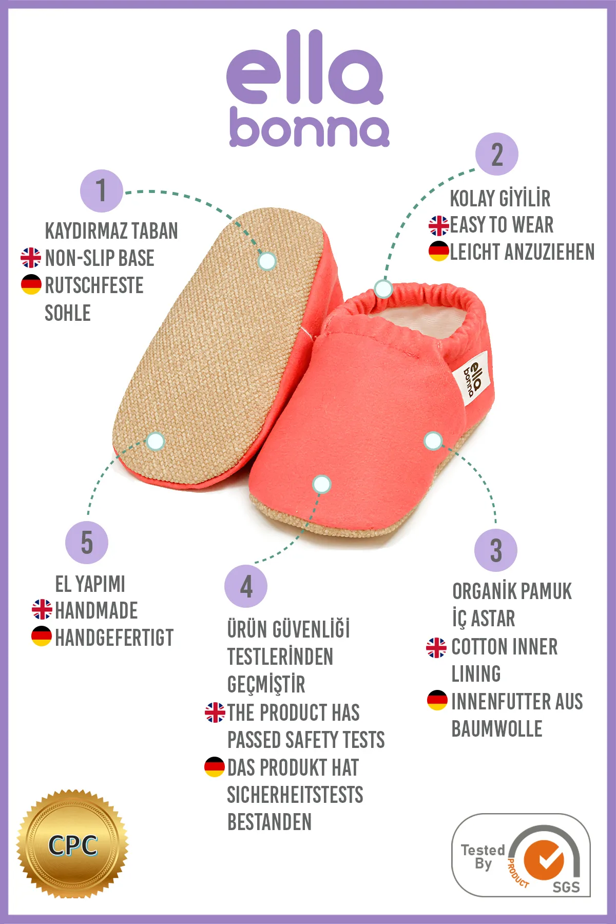 Ella Bonna  Haussocken - Rosa - Flacher Absatz