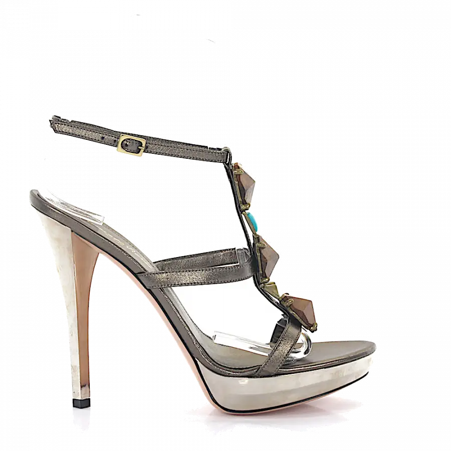 Gianvito Rossi - Riemchensandalen Schmuckstein grau - grau