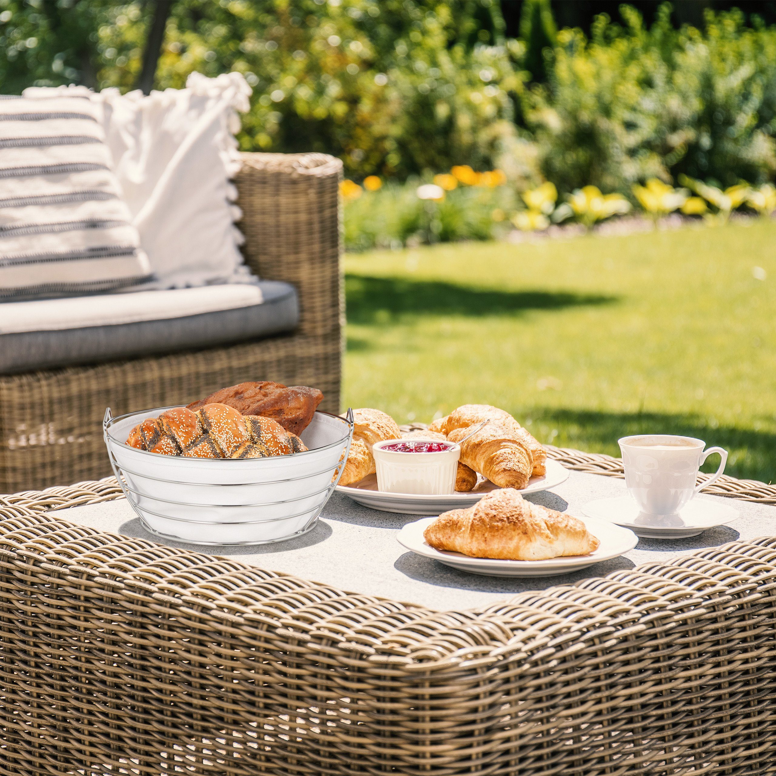 relaxdays Brotkorb Runder Brotkorb Metall mit Stoffeinsatz, Eisen, Grau