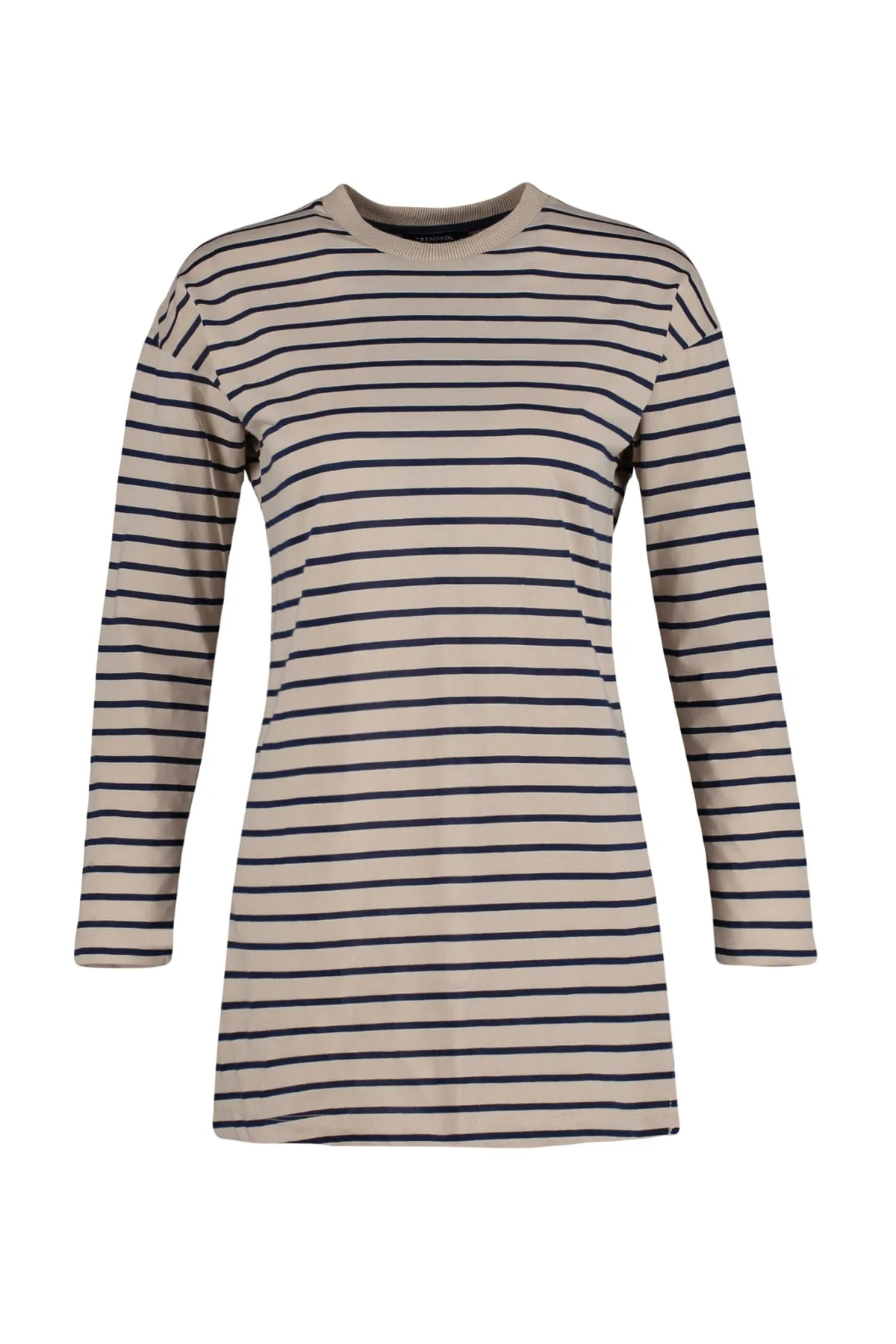 Trendyol Modest  Nerzfarbene gestreifte Stricktunika TCTAW22UK0240