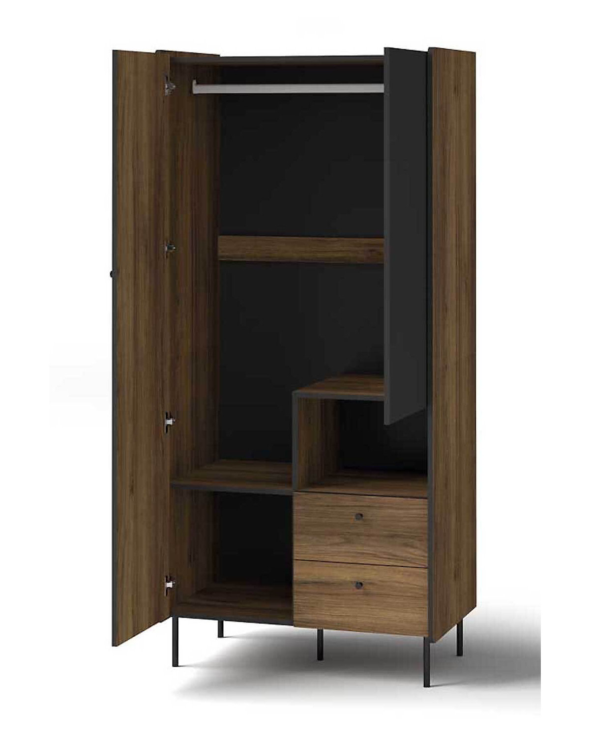 Kleiderschrank Drehtürenschrank Pereto 88x55x190cm 2-türig mit 2 Schubladen