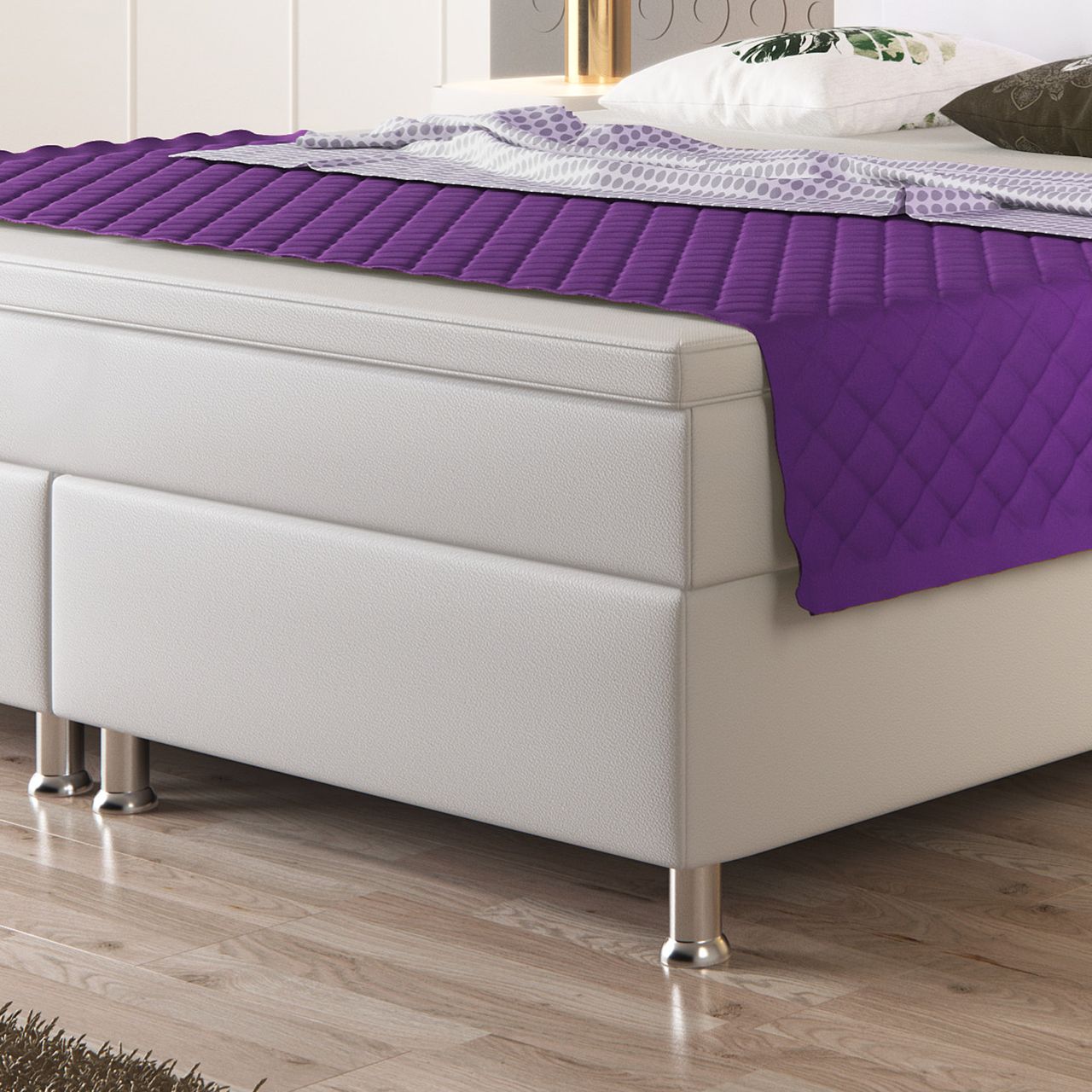IHG Boxspringbett Monaco 180x200 cm Kunstleder Weiss