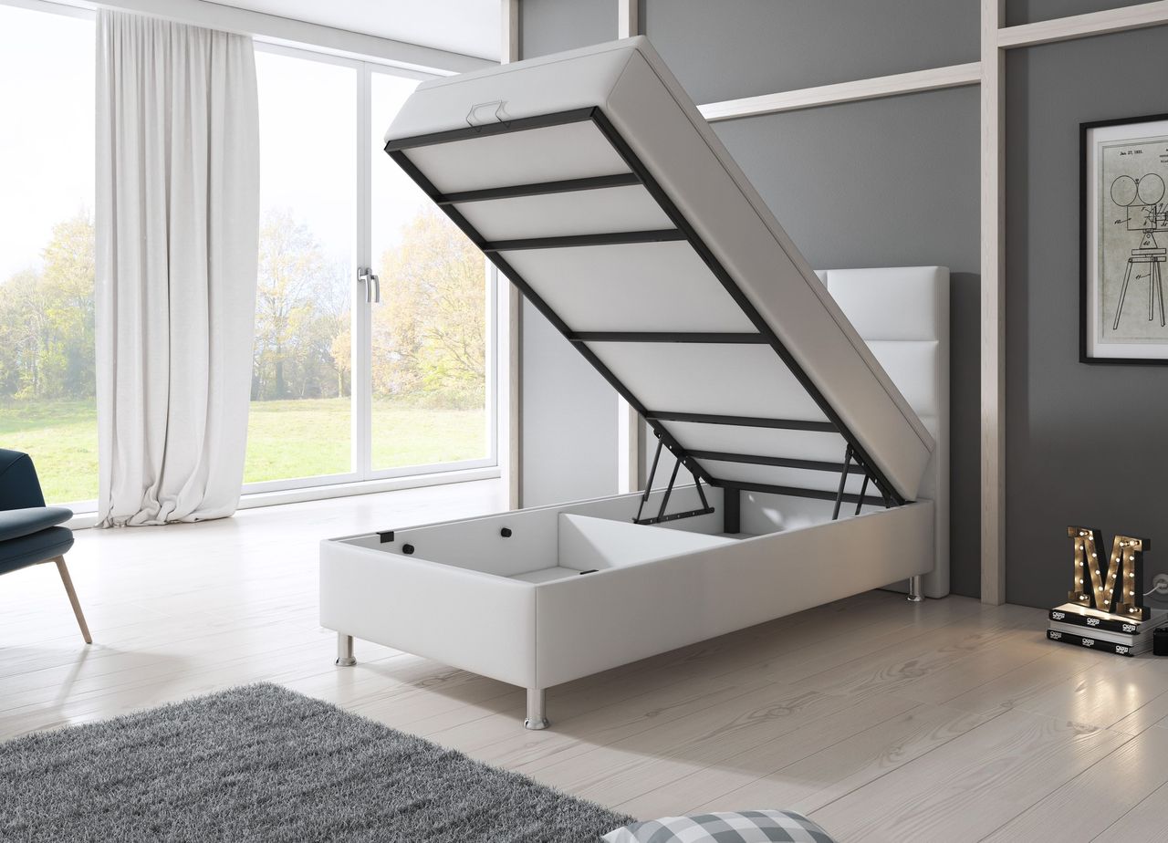IHG Boxspringbett Miami mit Bettkasten 90x200 cm Kunstleder Weiß