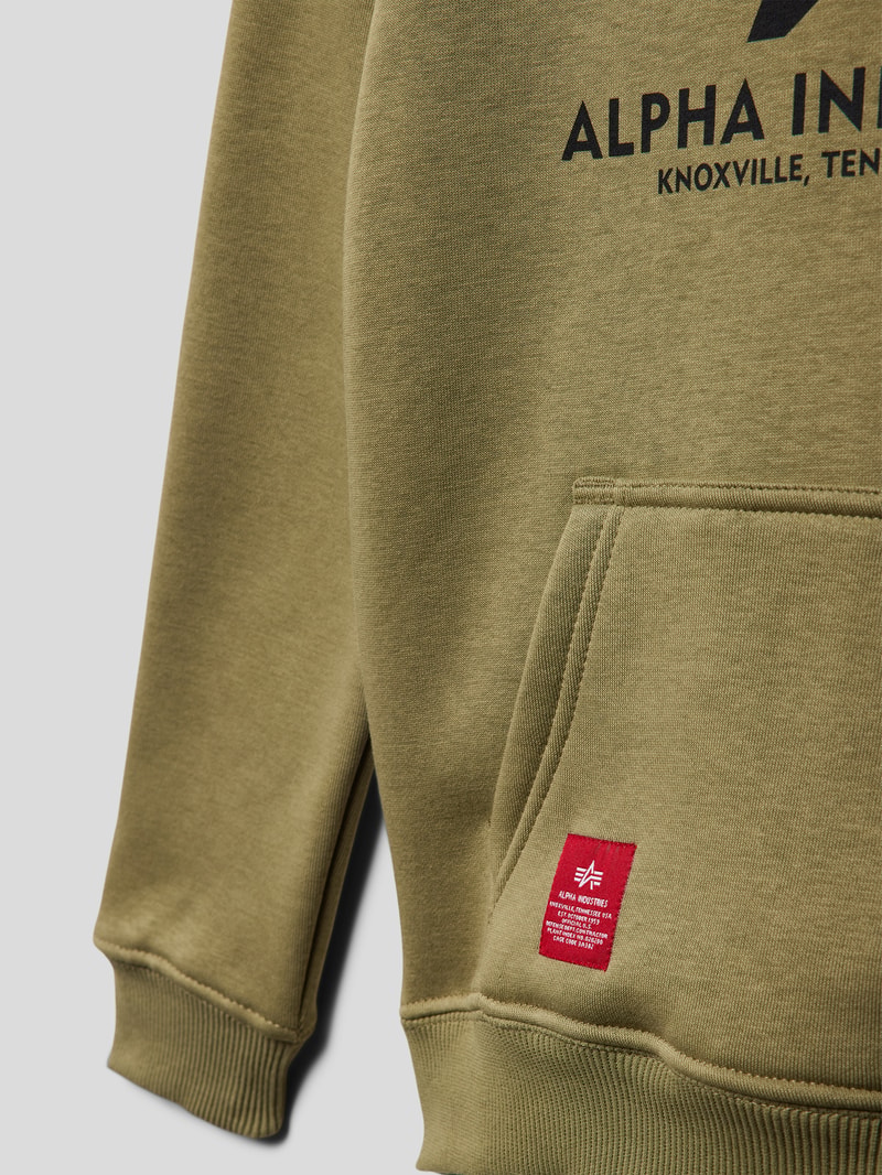 Hoodie mit Label-Details Modell 'Basic' in olivgrün meliert