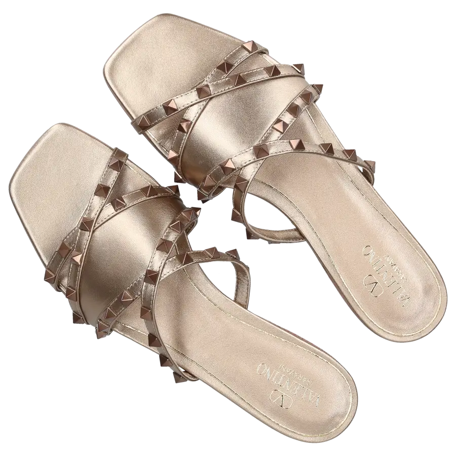 Valentino Garavani - Pantoletten ROCKSTUD Kalbsleder - bronze