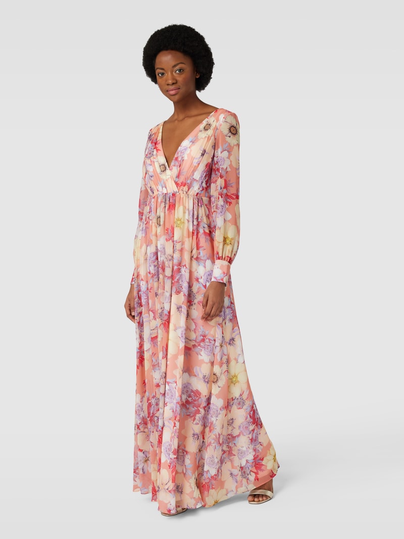 Abendkleid mit floralem Muster in apricot