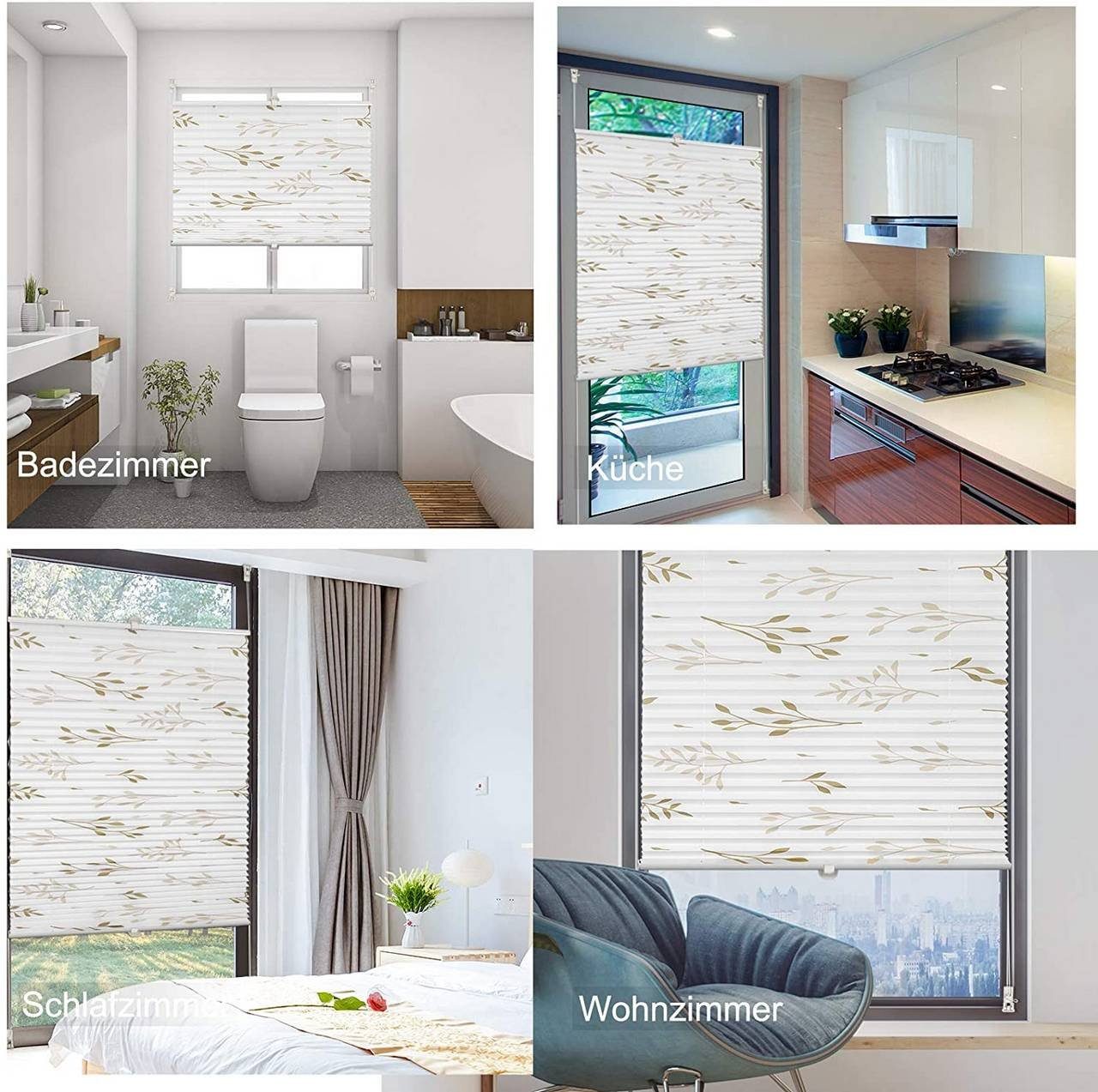 Plissee, Woltu, Faltrollo Klemmfix ohne Bohren beige
