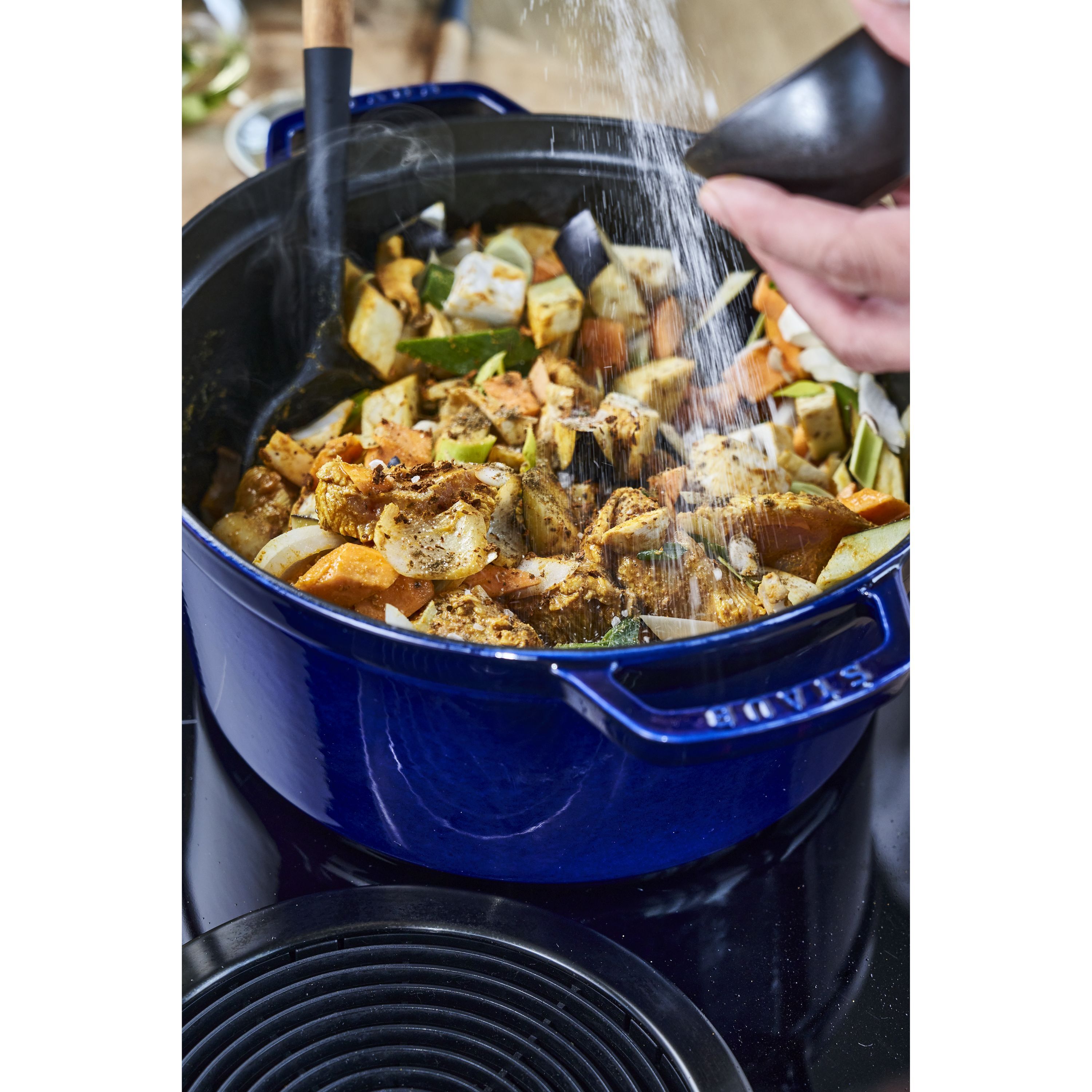 Cocotte 28 cm, rund, Dunkelblau, Gusseisen