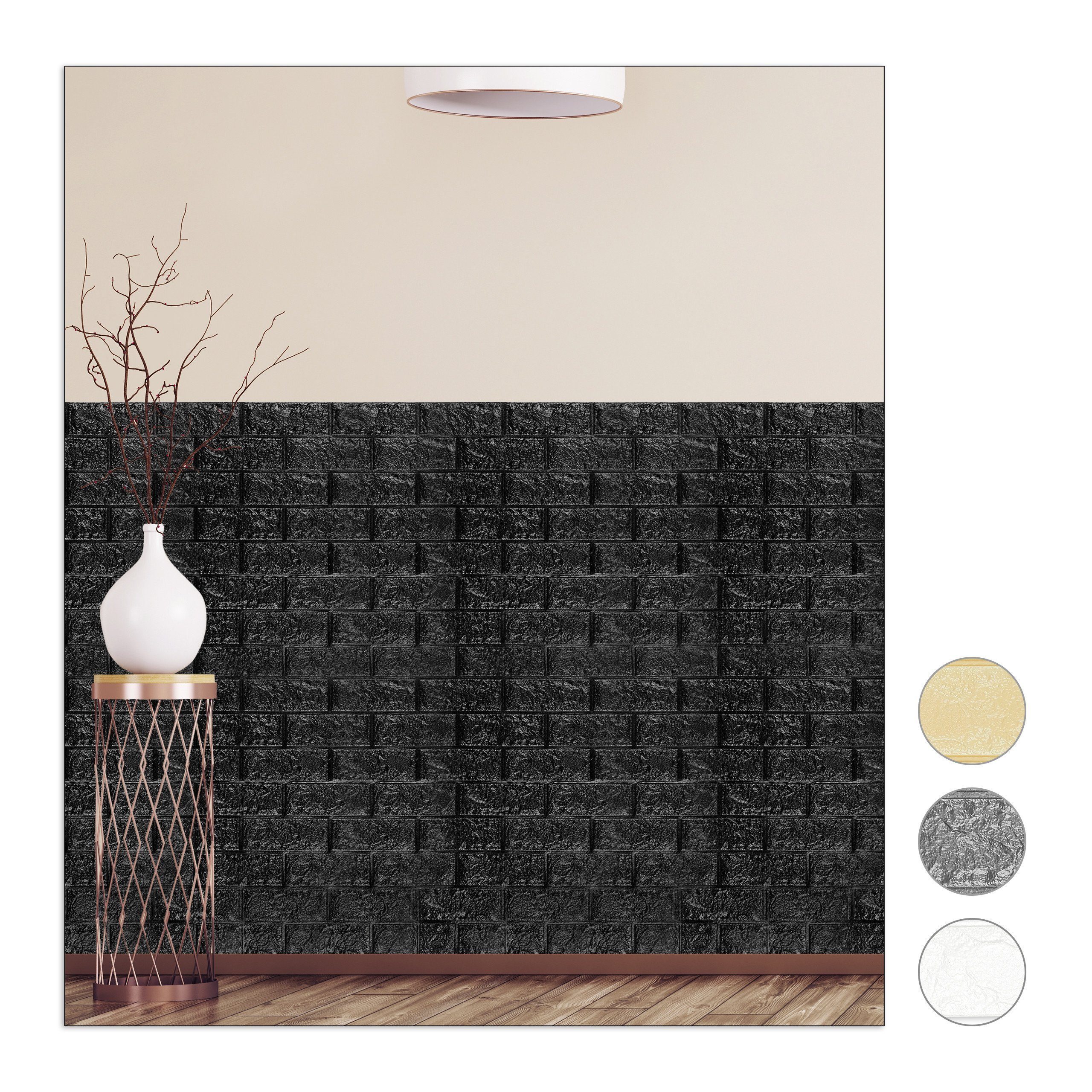relaxdays Wandpaneel Wandpaneele selbstklebend im Set, Schwarz, 5er-Pack