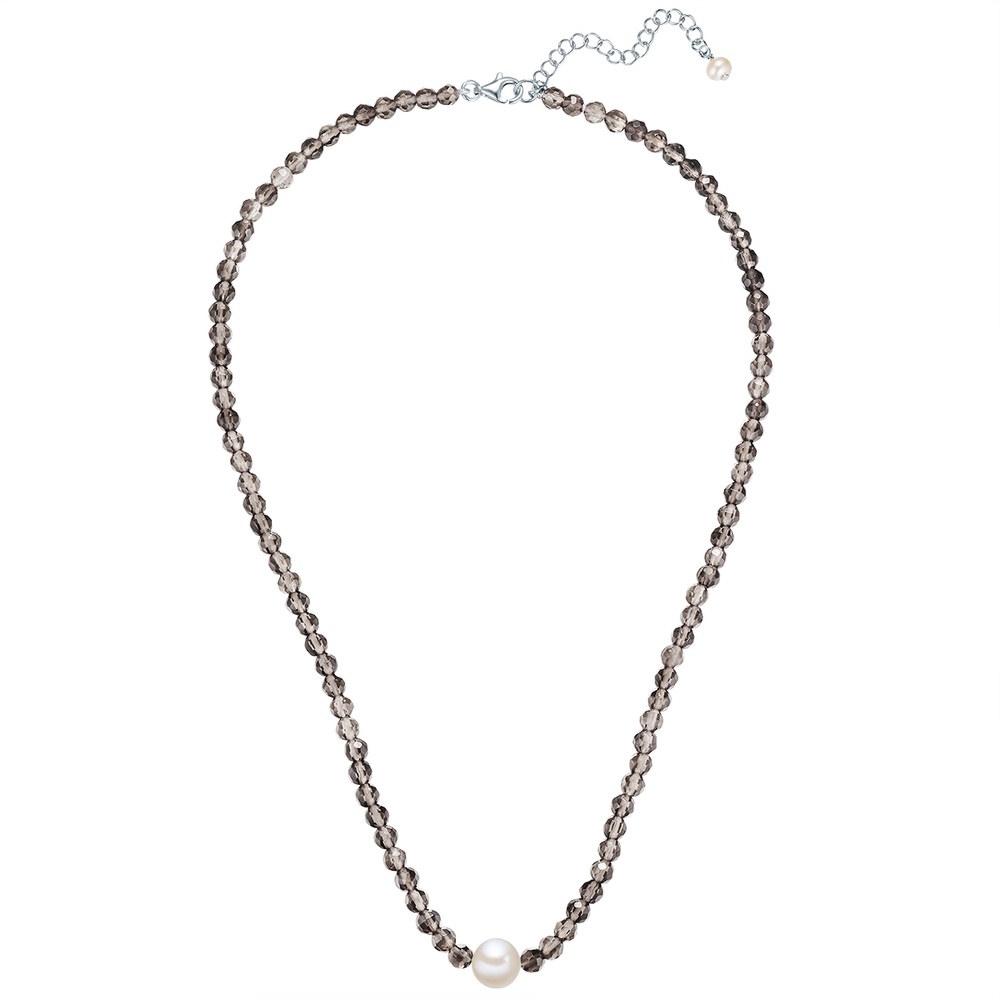 Valero Pearls Chaîne Argent sterling Quartz fumé Perle de culture d'eau douce en Argent collier