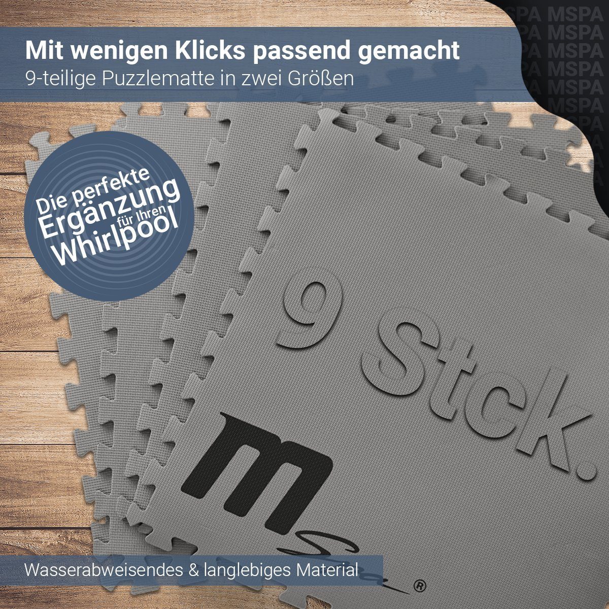 mSpa Pool-Bodenschutzfliese Miweba MSpa Whirlpoolmatte Wärmeschutzmatte 9-teilig quadratisch, Poolmatte, Bodenschutzmatte, 9-St., 9-teilige Puzzlematte, 2 Größen, wasserabweisend, Geeignet für 4 & 6-Personen Pools