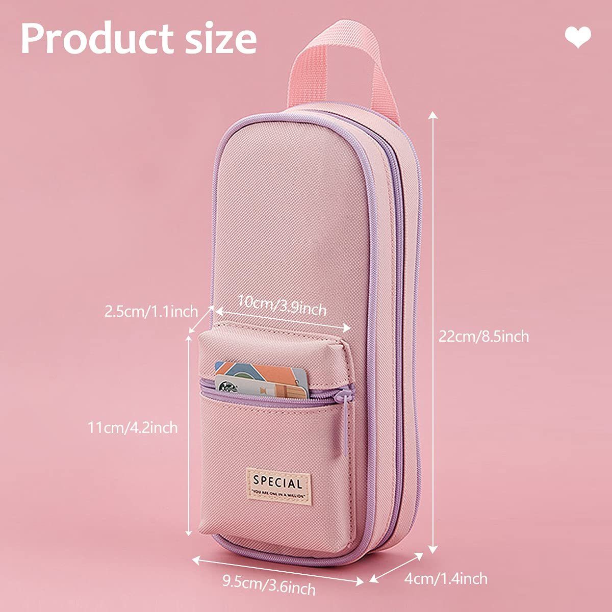 AMR HOME Federmäppchen Federmappe Jungen mit großem Fassungsvermögen 3 Fach Federtaschen, Schreibwaren, Stifttasche, Rosa