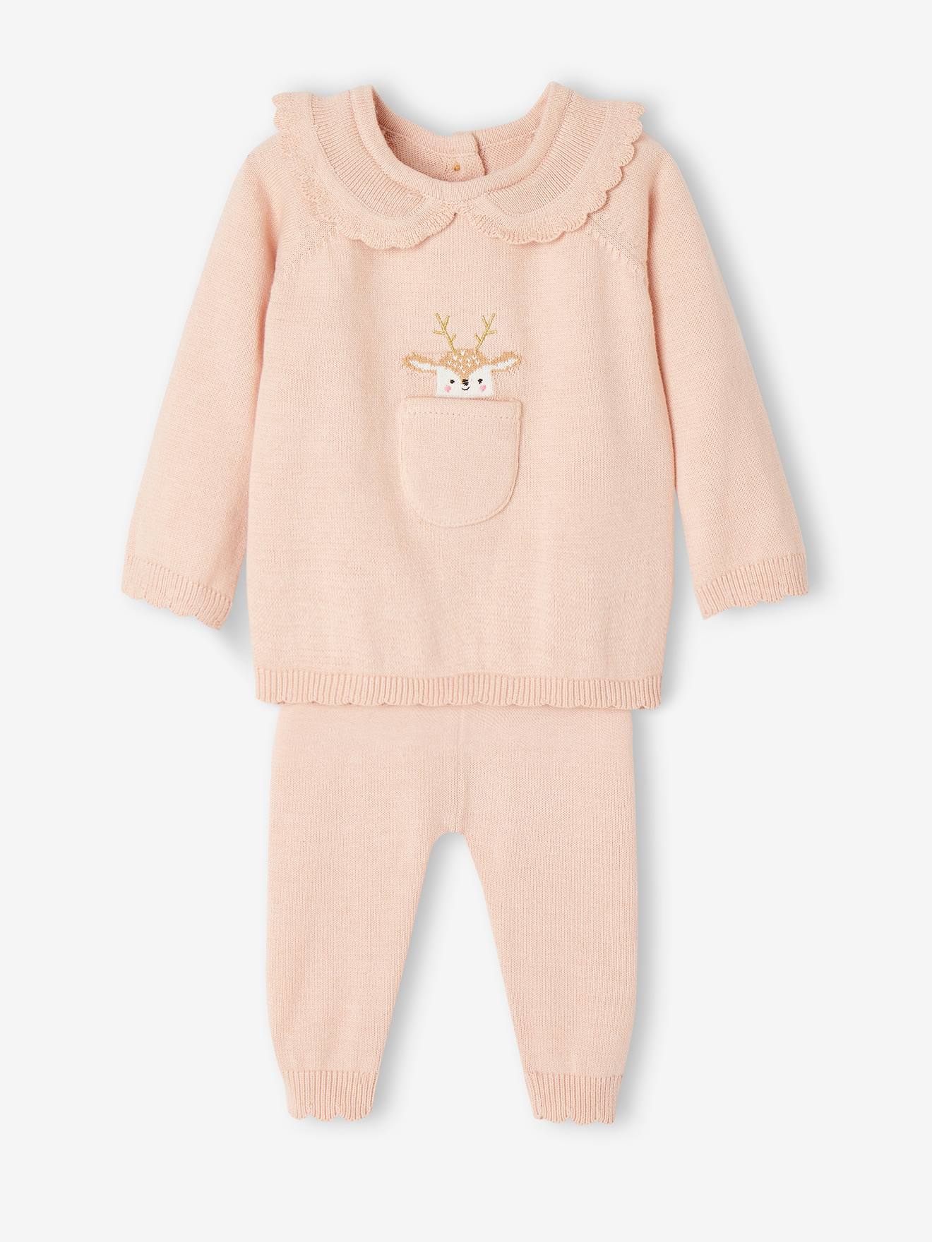 Vertbaudet Baby Weihnachts-Set: Pullover & Hose Oeko-Tex - pudrig rosa