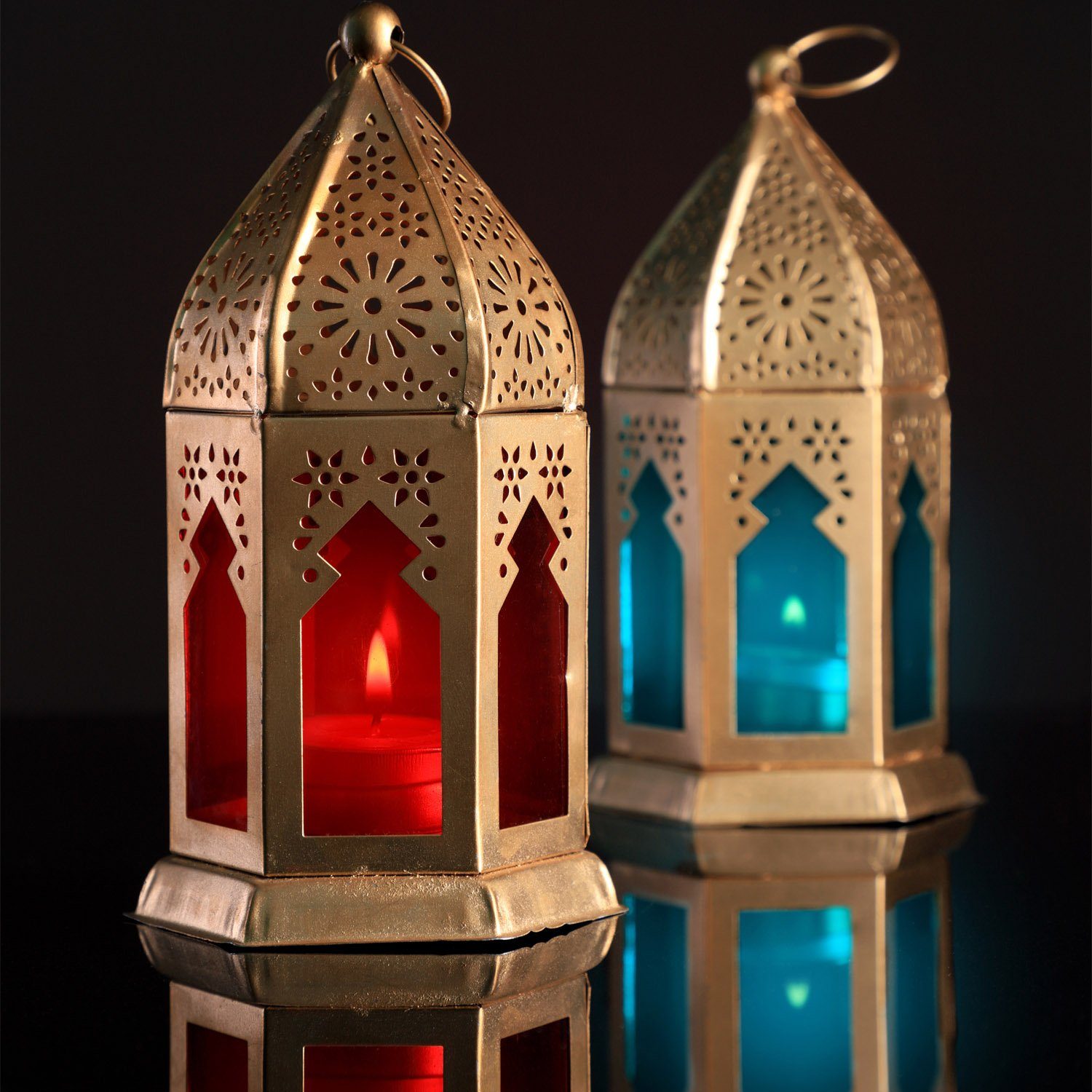 Marrakesch Orient & Mediterran Interior Windlicht 2er Set Orientalische Laterne Balkon Deko Geda, orientalisches Windlicht, Marokkanische Metalllaterne für draußen als Gartenlaterne, oder Innen als Tischlaterne, Marokkanisches Gartenwindlicht (2 St),