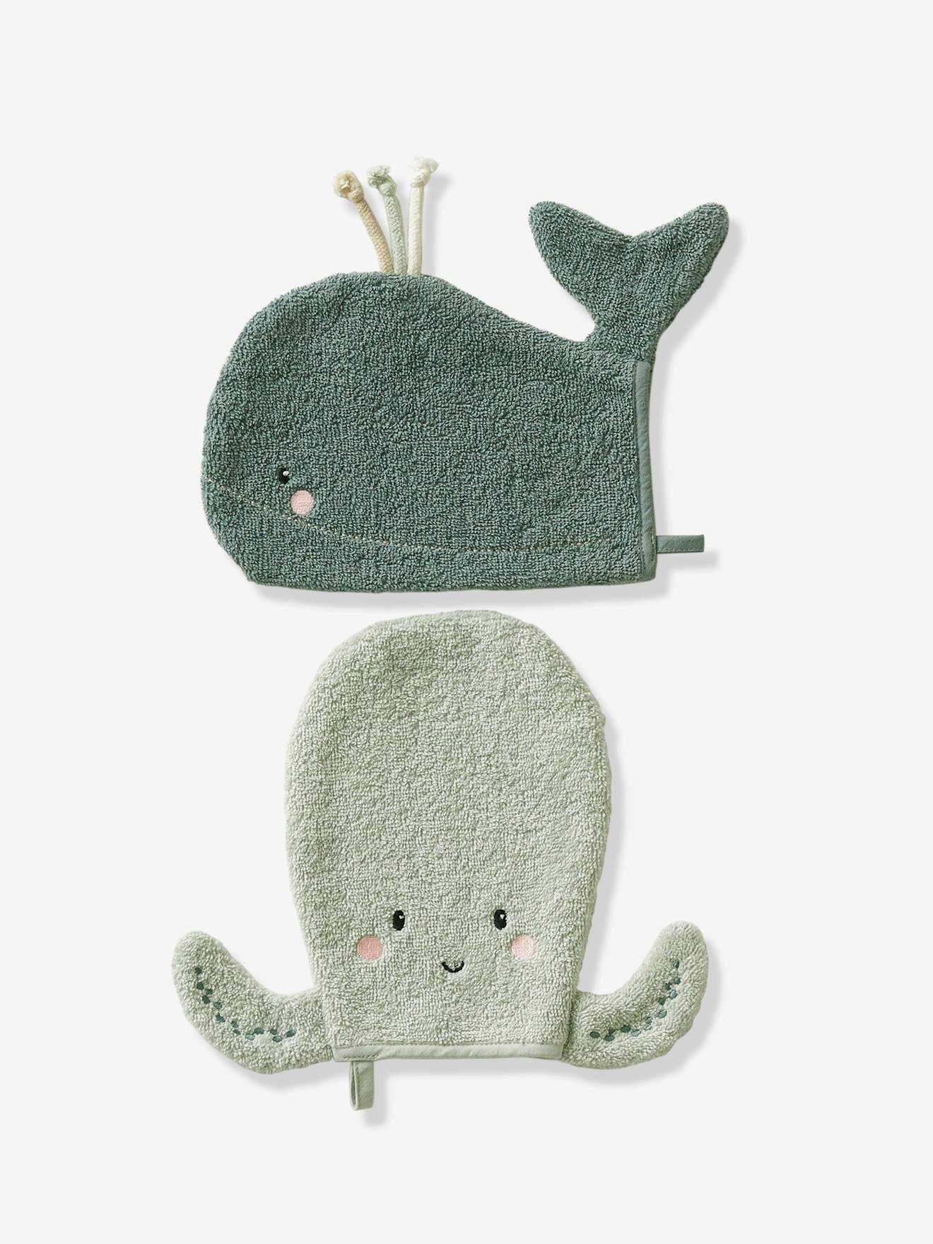 Lot de 2 gants de toilette Animorigolo bleu